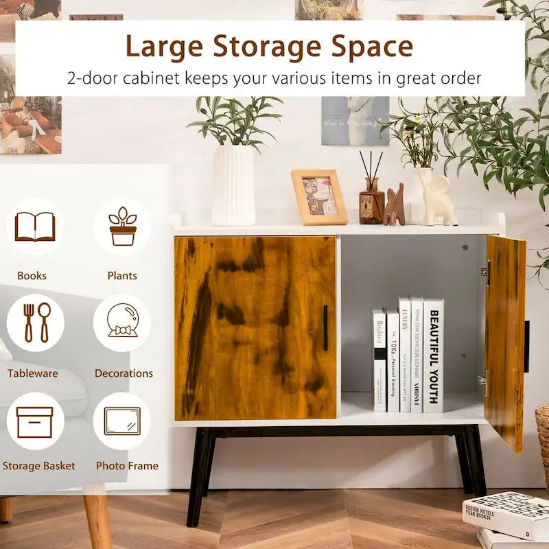 Mobile contenitore in legno di metà secolo con 2 ante e gambe in metallo per ingresso - 81 x 38 x 74 cm (L x P x H)