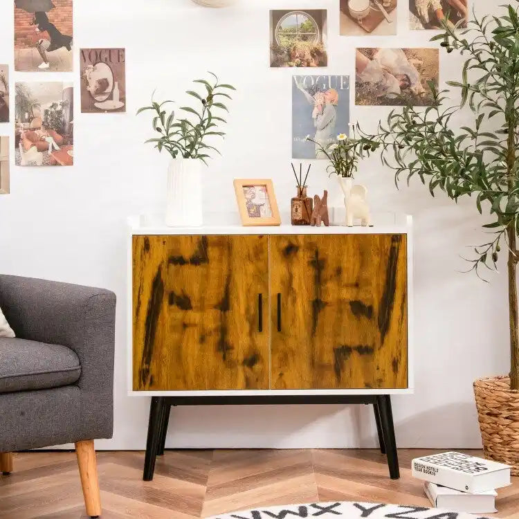 Mobile contenitore in legno di metà secolo con 2 ante e gambe in metallo per ingresso - 81 x 38 x 74 cm (L x P x H)