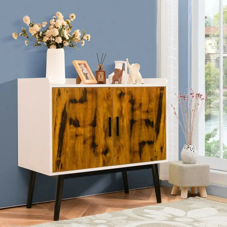 Mobile contenitore in legno di metà secolo con 2 ante e gambe in metallo per ingresso - 81 x 38 x 74 cm (L x P x H)