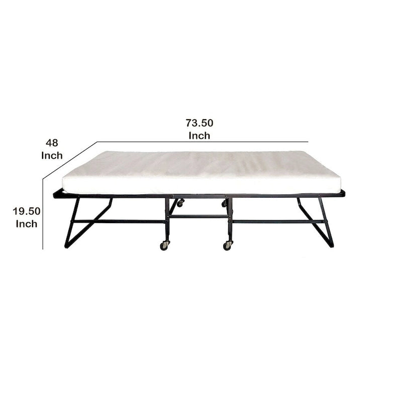 Letto Pieghevole in Metallo con Materasso da 122 cm e Ruote, Nero