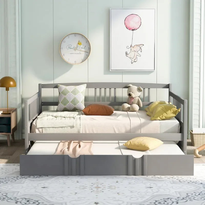 Letto a giorno matrimoniale in legno con letto estraibile singolo