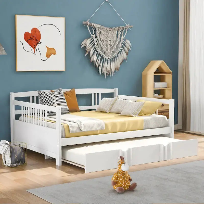 Letto a giorno matrimoniale in legno con letto estraibile singolo