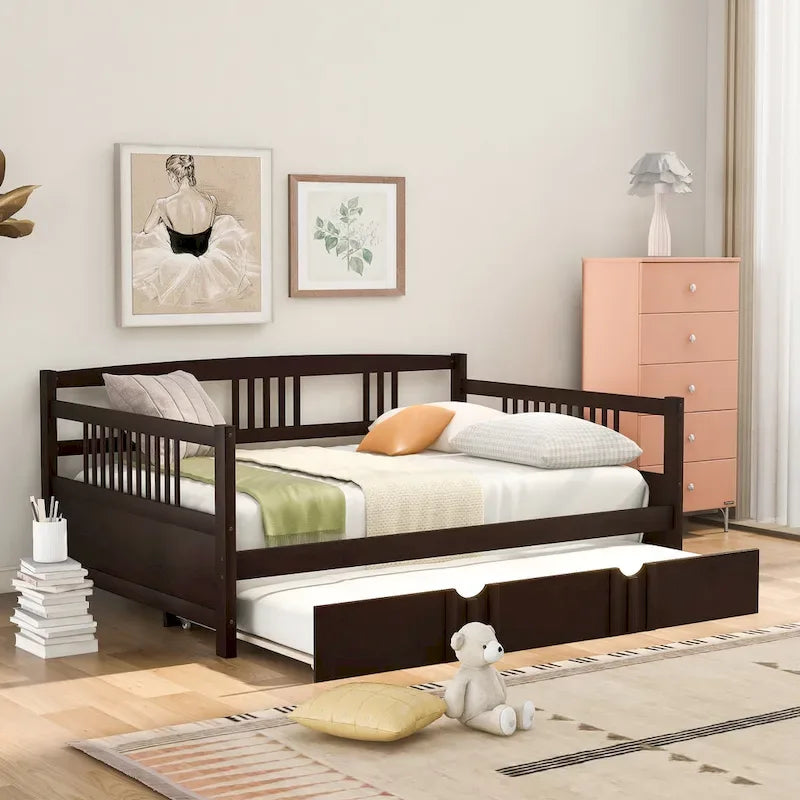 Letto a giorno matrimoniale in legno con letto estraibile singolo