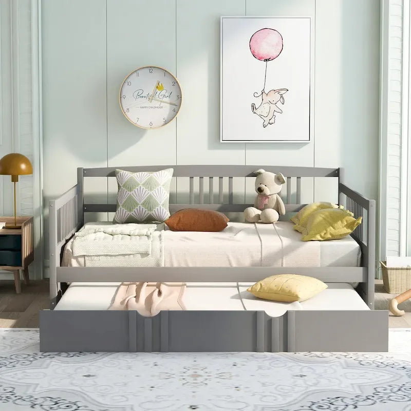 Letto a giorno matrimoniale in legno con letto estraibile singolo