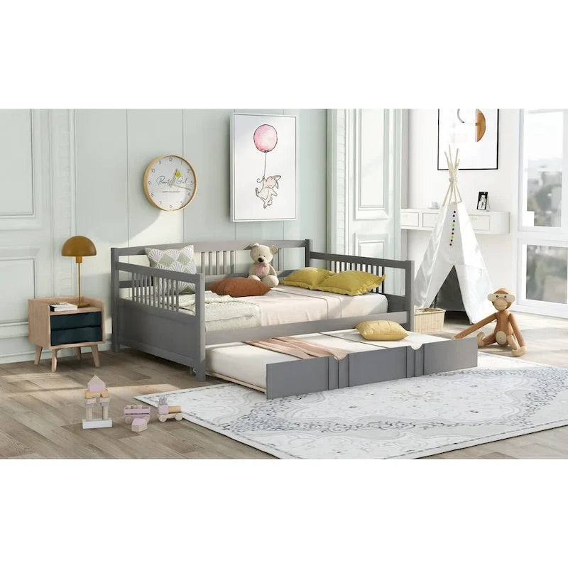 Letto a giorno matrimoniale in legno con letto estraibile singolo