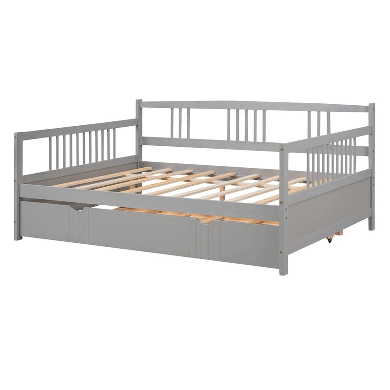 Letto a giorno matrimoniale in legno con letto estraibile singolo