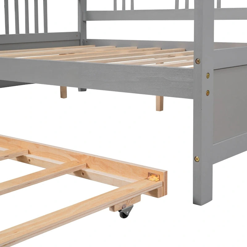 Letto a giorno matrimoniale in legno con letto estraibile singolo