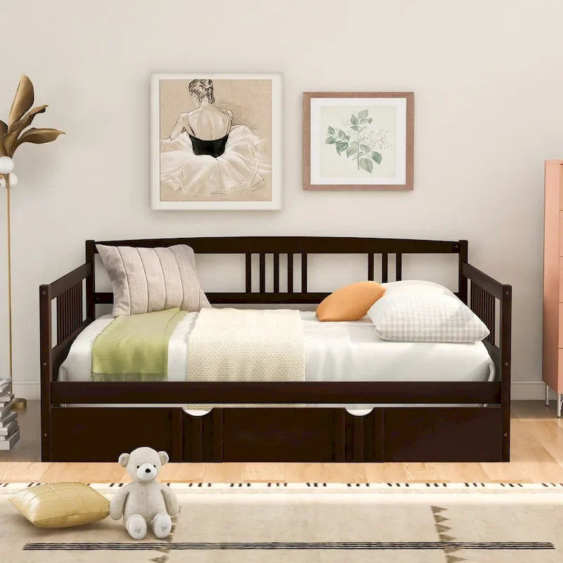 Letto a giorno matrimoniale in legno con letto estraibile singolo