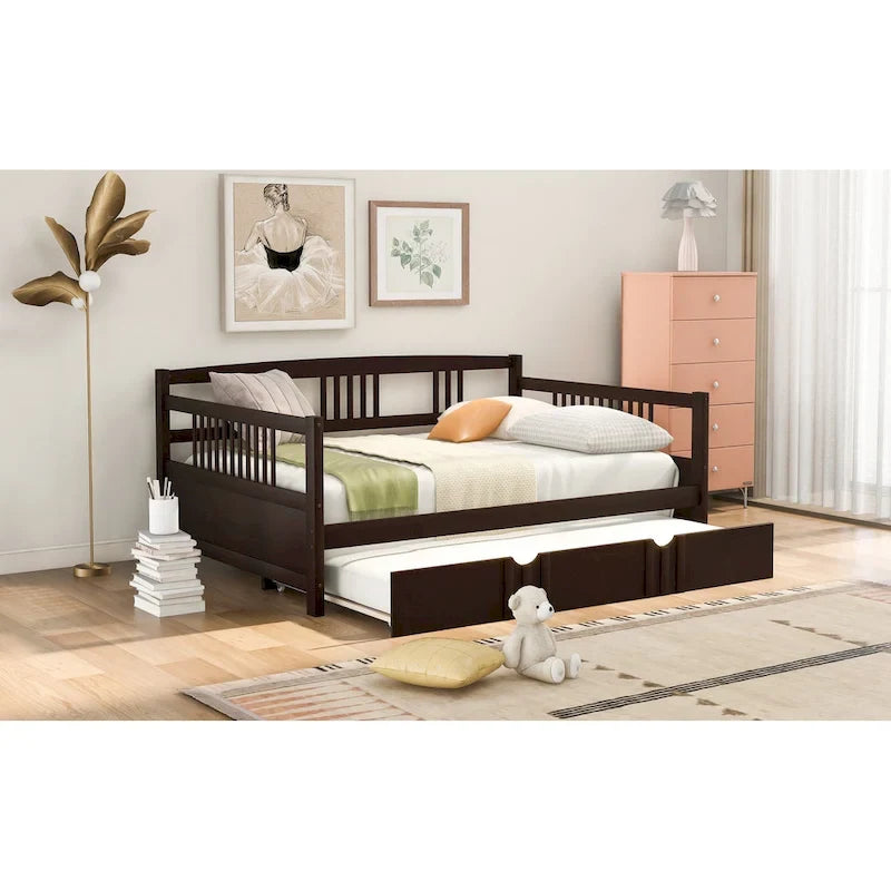 Letto a giorno matrimoniale in legno con letto estraibile singolo