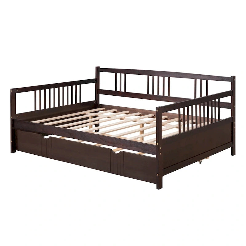 Letto a giorno matrimoniale in legno con letto estraibile singolo