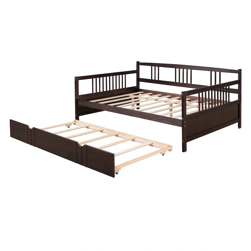Letto a giorno matrimoniale in legno con letto estraibile singolo