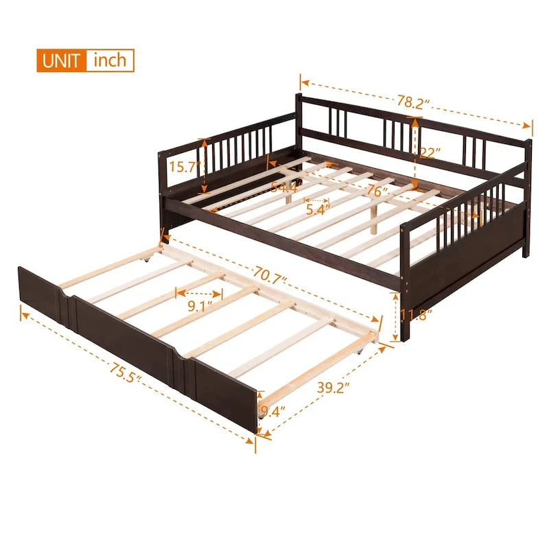 Letto a giorno matrimoniale in legno con letto estraibile singolo