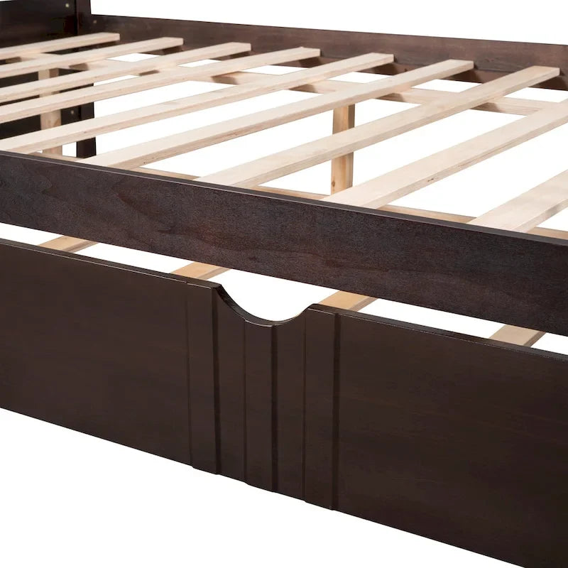 Letto a giorno matrimoniale in legno con letto estraibile singolo
