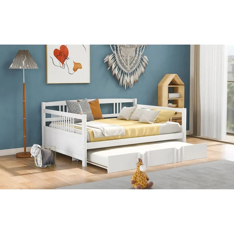 Letto a giorno matrimoniale in legno con letto estraibile singolo