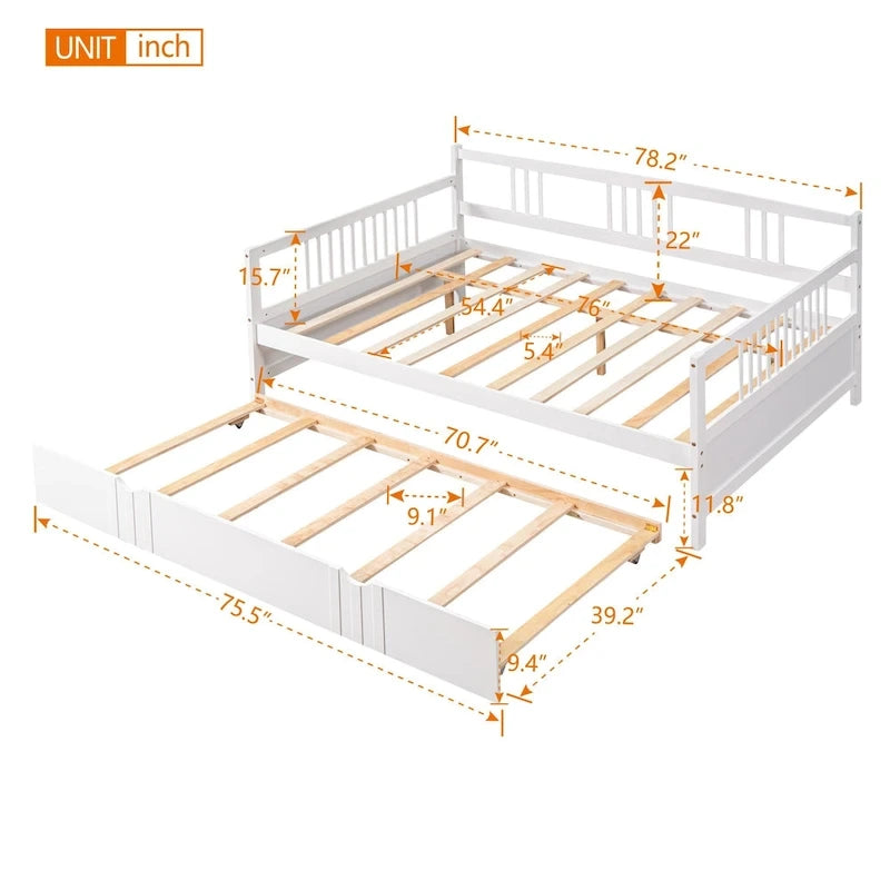 Letto a giorno matrimoniale in legno con letto estraibile singolo