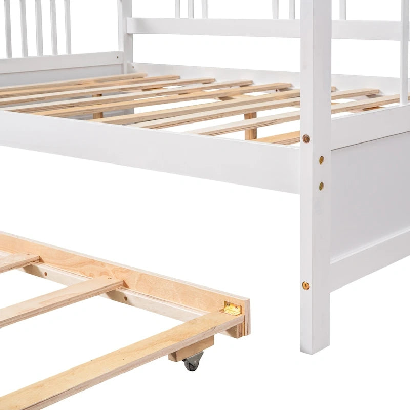 Letto a giorno matrimoniale in legno con letto estraibile singolo