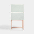 Tempered Glass Marble Stone Double Drawer Nightstand Bedside Table for Bedroom, Living Room