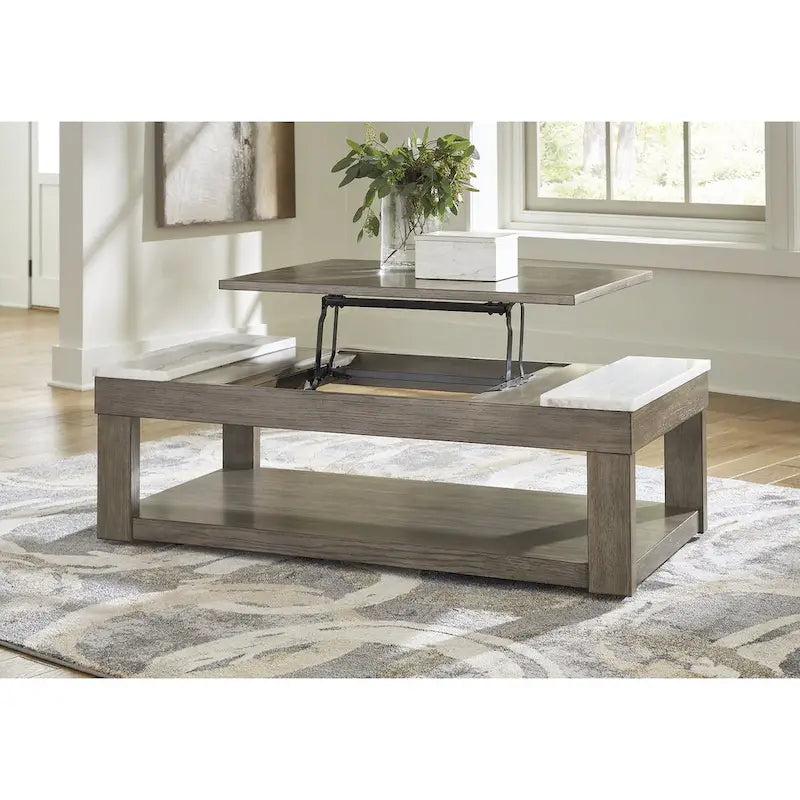 Tavolino Sollevabile Marrone/Bianco Grigio - 56,13 L x 28,25 P x 18,13 A